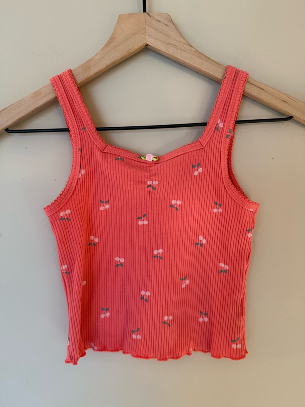 Old Navy Coral Pink Ribbed Tank Top with Cherry Print